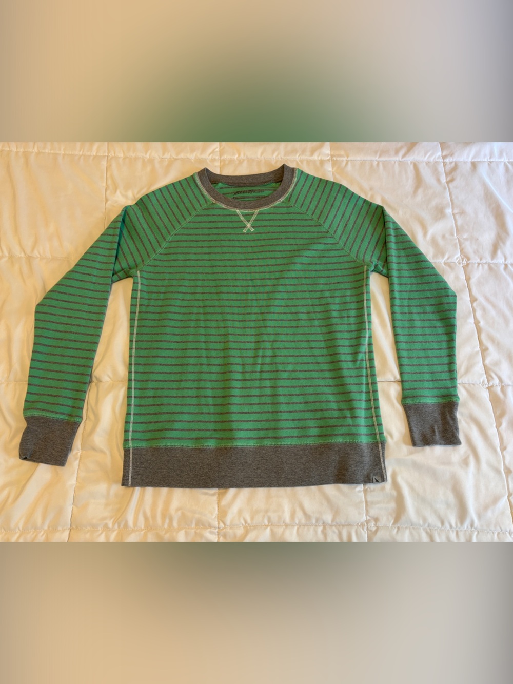 Eddie Bauer Green and Gray Striped Scoopneck Pullover